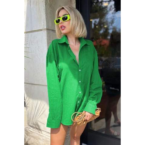 Mad Girls Oversize Green Shirt MG1369 - Yeşil