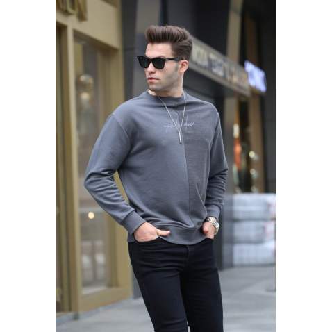 Smoke Gray Basic Sweatshirt 6010 - Füme