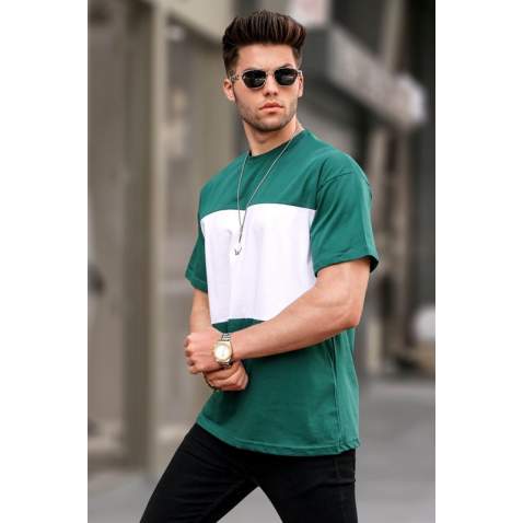 Men Embroided Green Over Fit T-Shirt 5886 - Yeşil