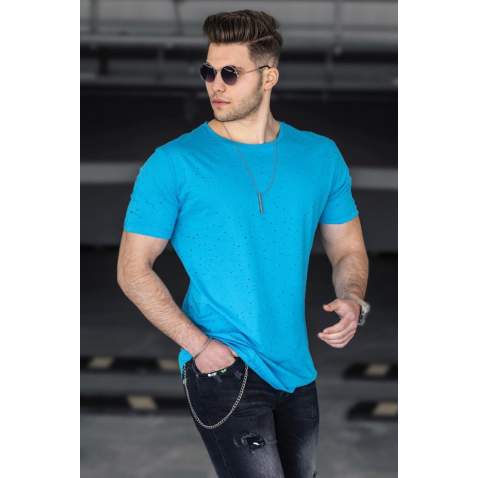 Madmext Men Ripped Blue T-shirt 2883 - Mavi