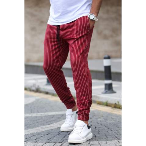 Madmext Maroon Striped Sweatpants 2931 - Bordo