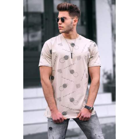 Madmext Men Printed Beige T-Shirt 5392 - Bej