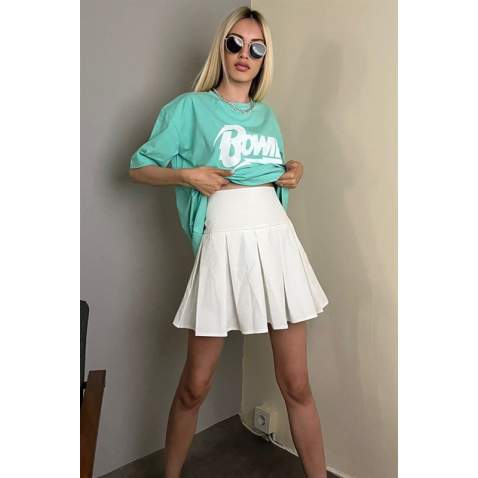 Women Printed Mint Green Over Fit T-Shirt MG1514 - Mint yeşili