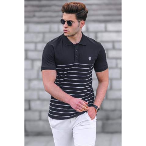 Madmext Men Striped Black Polo T-shirt 5238 - Siyah