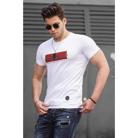 Madmext White Printed T-shirt for Men 4589 - Beyaz