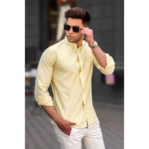 Men Yellow Linen Shirt 5548 - Sarı