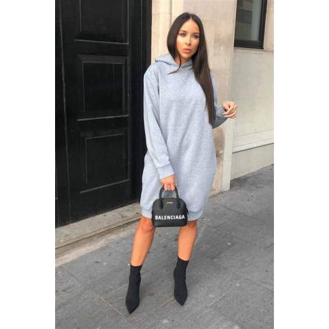 Mad Girls Grey Dress with Hooded MG086 - Gri