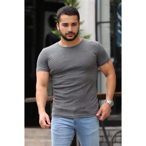 Madmext Men Basic Anthracite T-Shirt 4077 - Antrasit