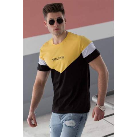 Madmext Black Two-Tone T-shirt for Men 4476 - Siyah