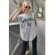 Women Printed Oversize Gray T-Shirt Mg1318 - Gri