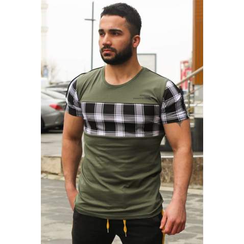 Madmext Khaki Plaid T-shirt for Men 3004 - Haki