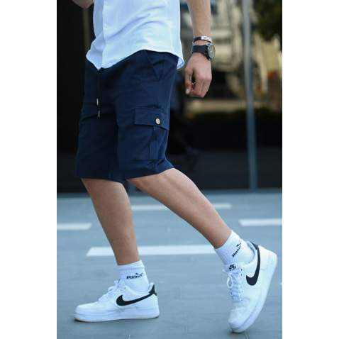 Men Navy Blue Basic Cargo Shorts 5467 - Lacivert