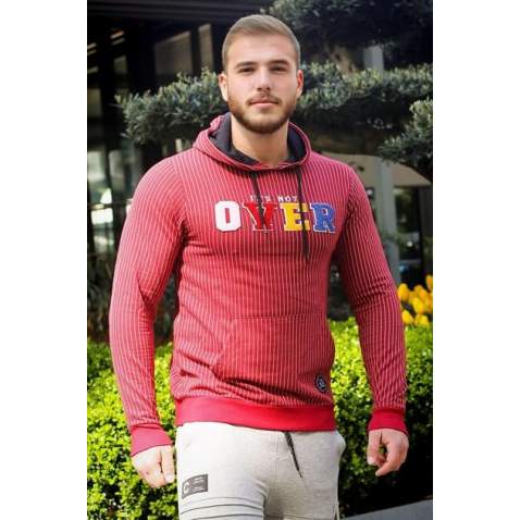 Burgundy Hooded Sweatshirt - Stripe Detailed 2788 - Bordo