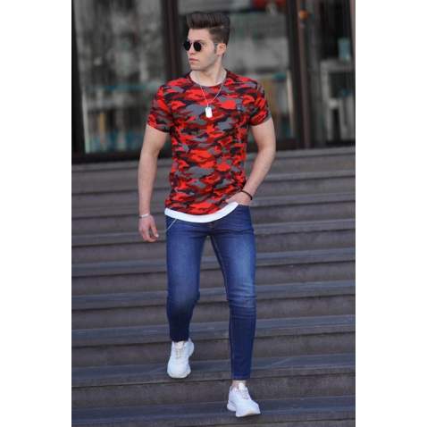 Madmext Men Camouflage Maroon T-shirt 4480 - Bordo