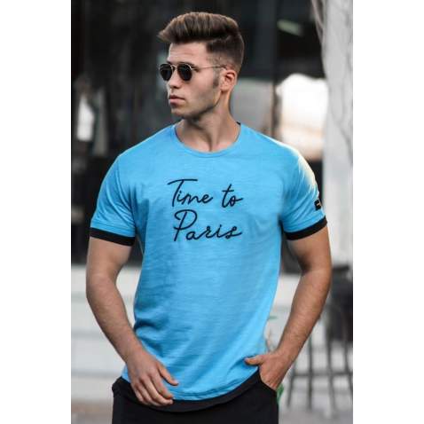 Madmext Embroided Men Blue T-shirt 4561 - Mavi