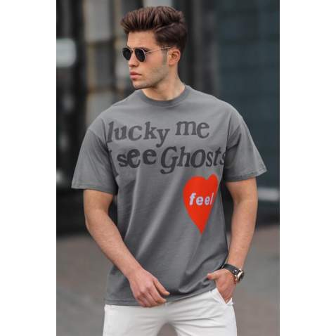 Madmext Men Printed Smoke Gray T-shirt 5263 - Füme