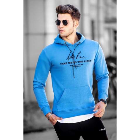 Madmext Blue Printed Men's Hoodie 723 - Mavi