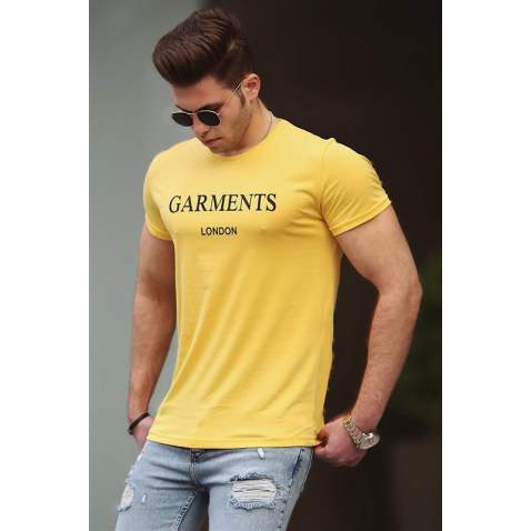 Madmext Yellow Printed T-shirt for Men 4018 - Sarı