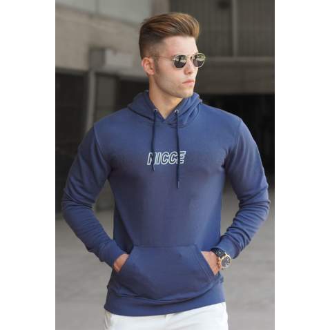 Madmext Men Printed Navy Blue Sweatshirt 5305 - Lacivert