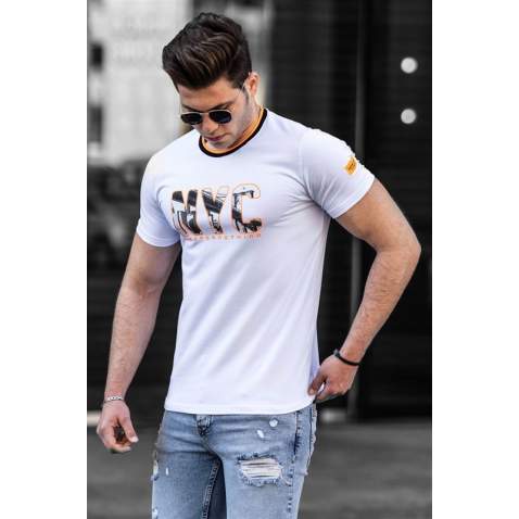 Madmext White Printed T-shirt for Men 4601 - Beyaz