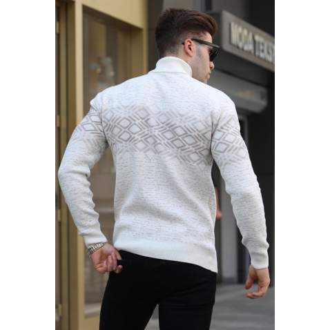 White Turtleneck Knitwear Sweater 5970 - Kemik rengi