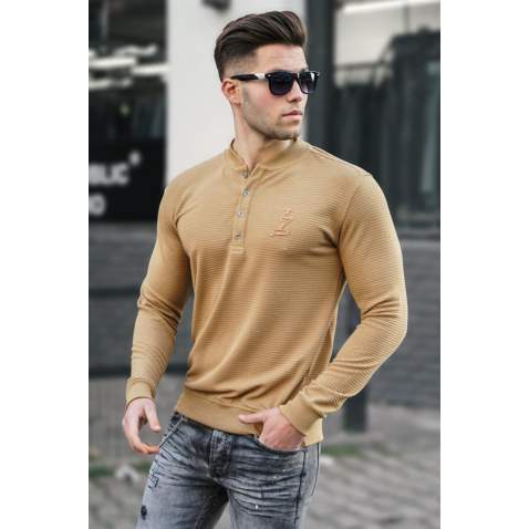 Madmext Beige Crewneck Sweaters For Men 5656 - Bej