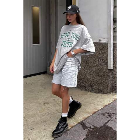 Women Printed Gray Oversize T-Shirt MG1510 - Gri