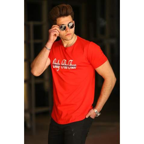 Madmext Red Printed T-shirt for Men 4541 - Kırmızı