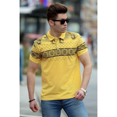 Madmext Yellow Printed Polo Shirt for Men 3057 - Sarı