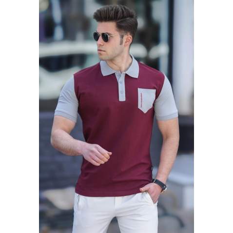 Madmext Men Knitted Front Pocket Maroon Polo T-shirt 5246 - Bordo