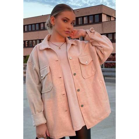 Mad Girls Oversize Soft Pink Woolen Jacket Mg1199 - Pudra