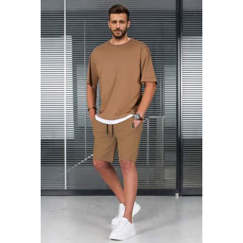 Madmext Men Brown T-shirt Shorts Set 5668 - Kahverengi