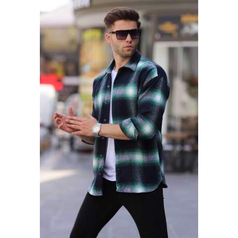 Green Regular Fit Plaid Shirt 5558 - Yeşil