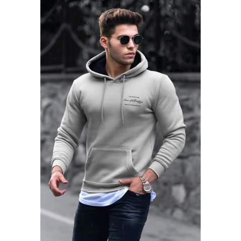 Madmext Men Printed Hoodie Dye Gray Sweatshirt 4395 - Boyalı gri