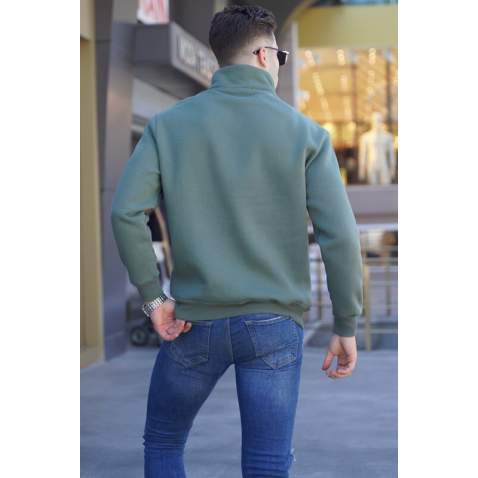 Khaki Green Printed Zipped Sweatshirt 6001 - Haki yeşili