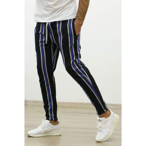 Madmext Black-Blue Striped Sweatpants 4086 - Sax mavi