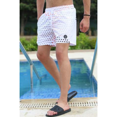 Madmext White Patterned Swim Wear Short 2950 - Beyaz