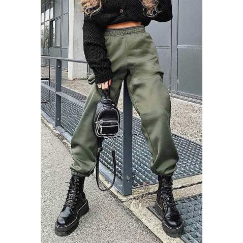 Mad Girls Oversize Elastic Cuffed Khaki Sweatpants MG324 - Haki