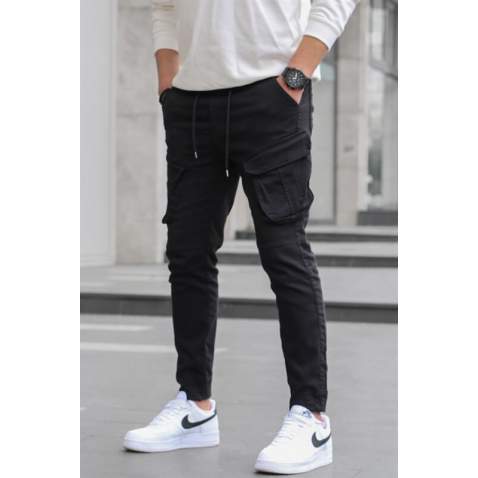 Slim Fit Black Cargo Trousers For Men 5714 - Siyah