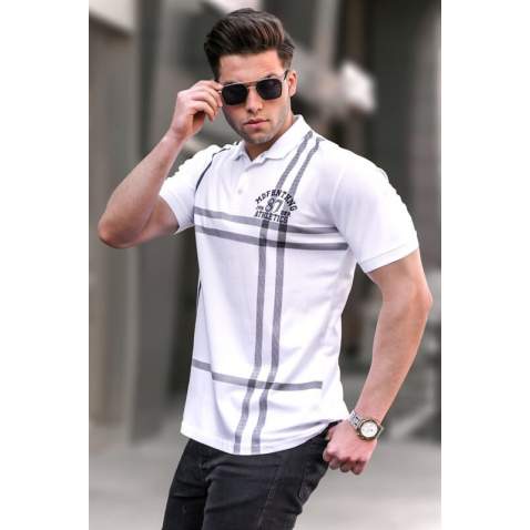 Men Designed White Polo T-Shirt 5872 - Beyaz