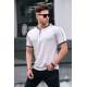 Men White Zip Neck T-Shirt - Beyaz