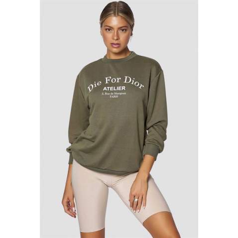 Mad Girls Khaki Printed Women Sweatshirt MG775 - Haki