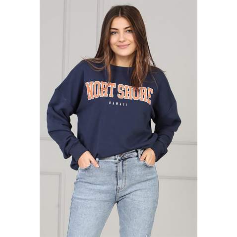 Mad Girls Ultramarine Printed Sweatshirt MG767 - Lacivert