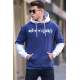 Navy Blue Printed Hoodie Sweatshirt 6000 - Lacivert