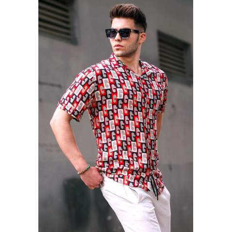 Madmext Men Designed Red Shirt 5535 - Kırmızı