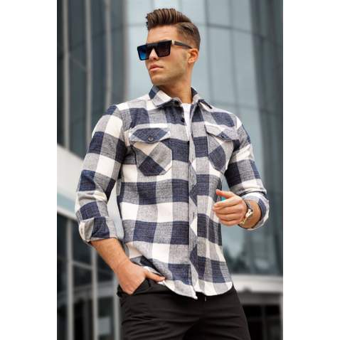 Madmext Men Navy Blue Plaid Shirt 5520 - Lacivert