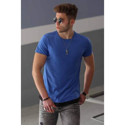 Madmext Men Blue Plain T-shirt 4465 - Saks