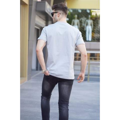 Men Printed Dye Gray Regular Fit T-Shirt 5812 - Boyalı gri