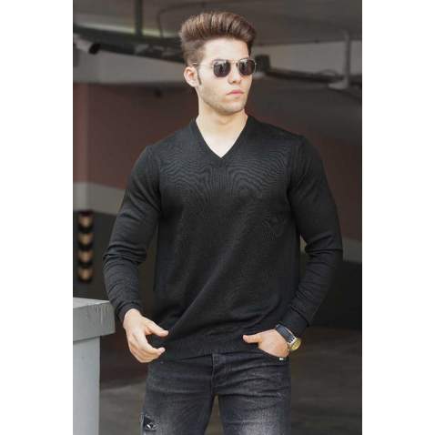 Madmext Black V-Neck Basic Men Jumper 9417 - Siyah