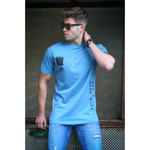 Madmext Men Printed Blue T-Shirt 5379 - Mavi